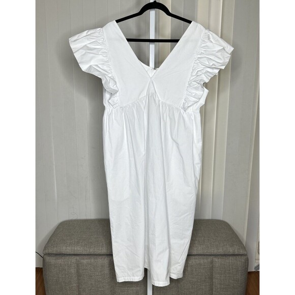 Maeve White Midi Dress Flutter Sleeves V Neckline Empire Waist Romantic Size L - Picture 3 of 9